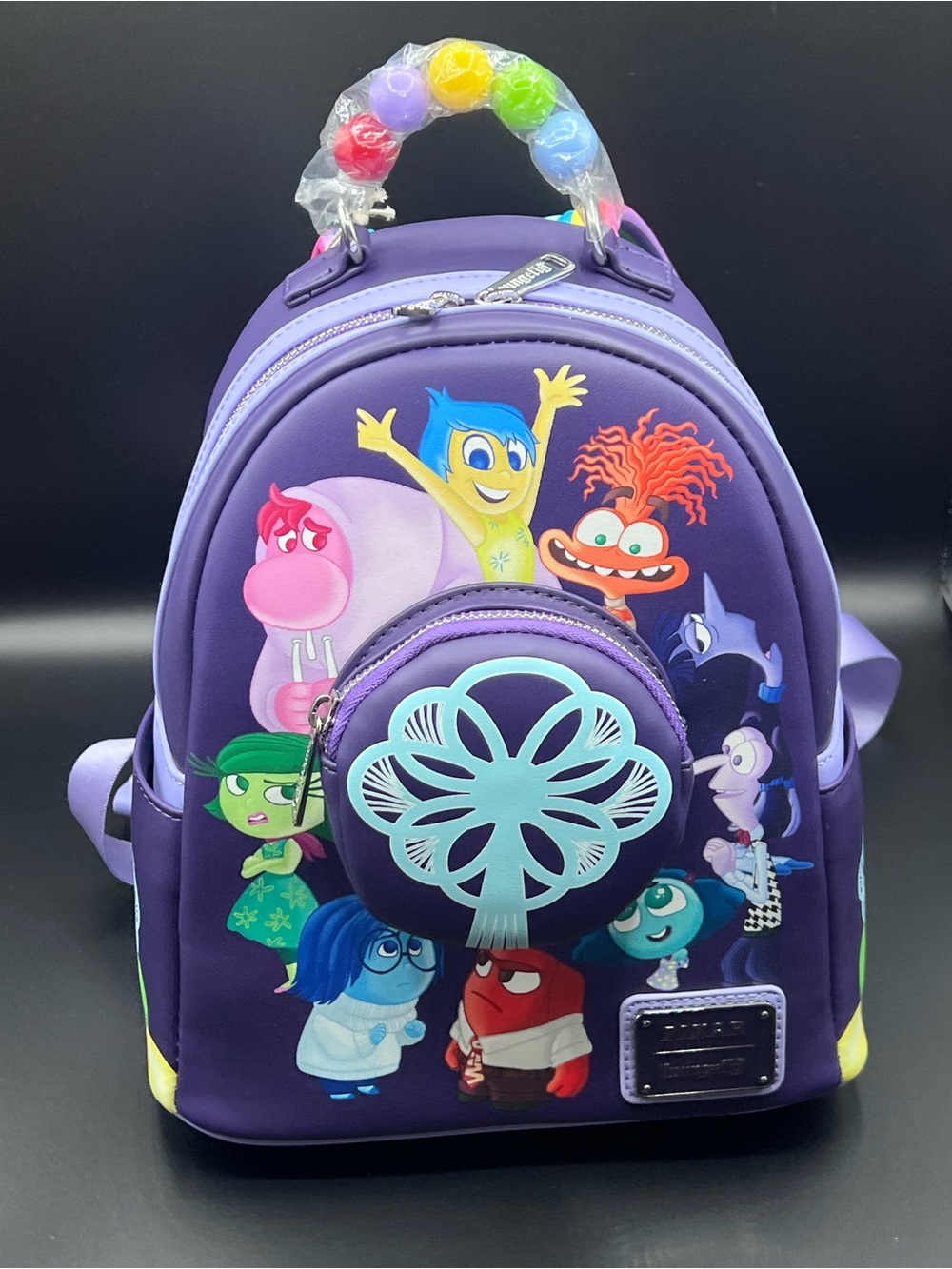 Loungefly Purple Inside Out Character Mini Backpack with Beaded Handle